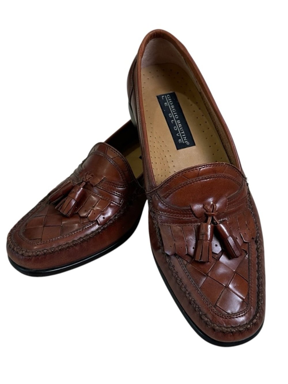 Giorgio Brutini 9.5D Le Glove 19963 Brown Weaved Leather Kiltie Tassel Loafers